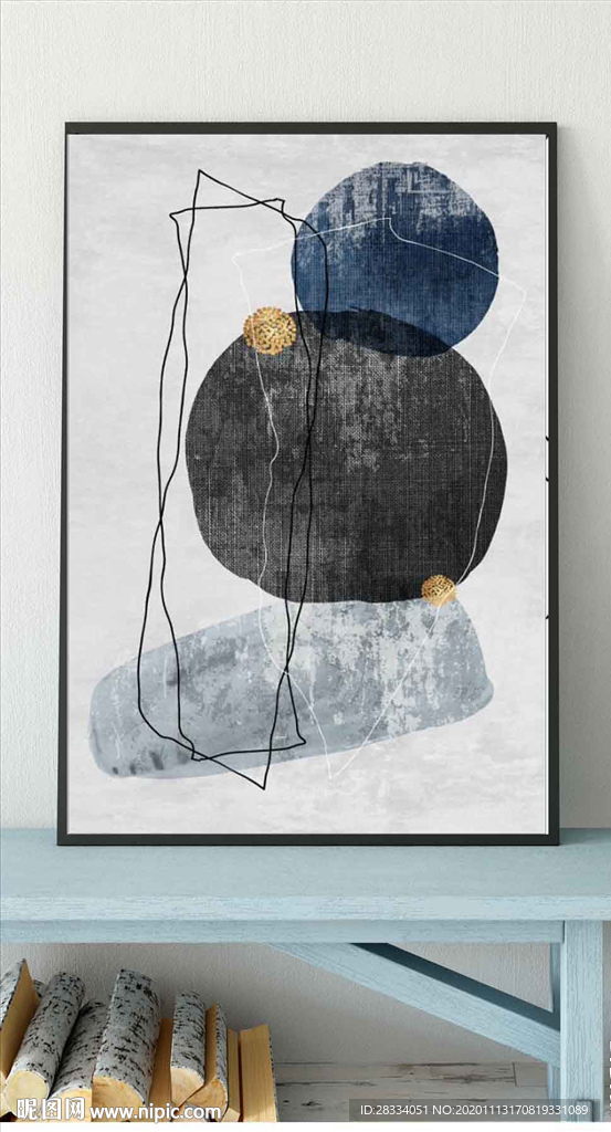 北欧风抽象色块油画玄关装饰画