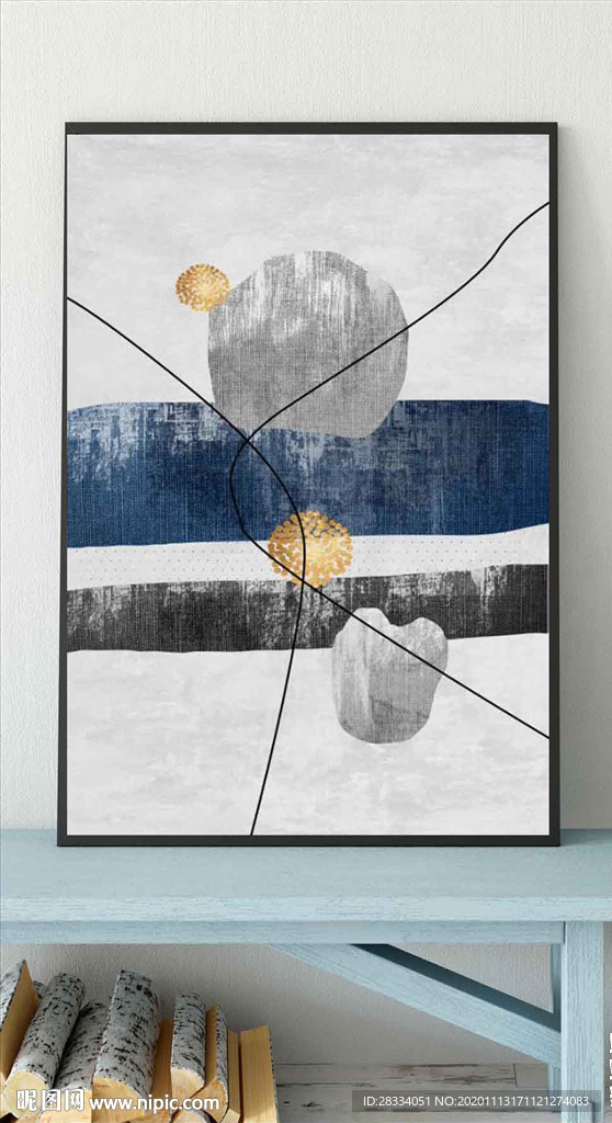 北欧风抽象色块油画玄关装饰画