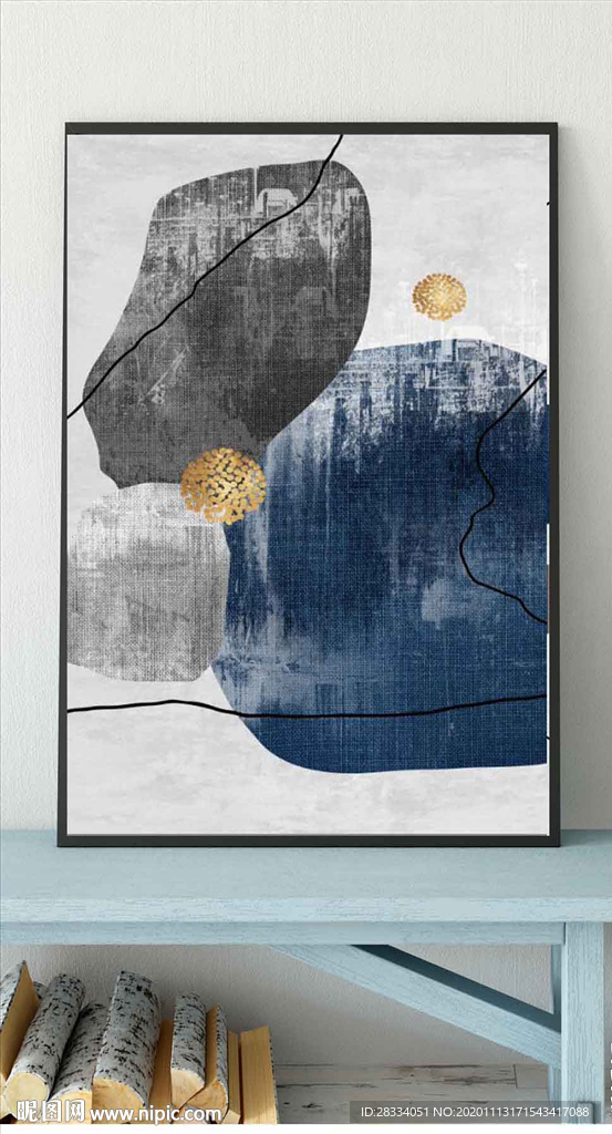 北欧风抽象色块油画玄关装饰画