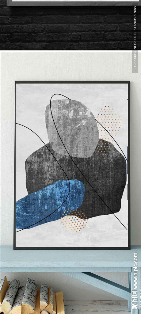 北欧风抽象色块油画玄关装饰画