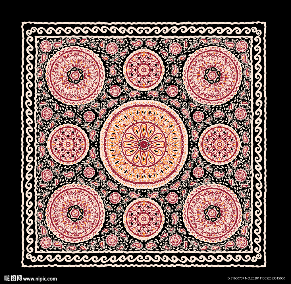 波浪花边定位腰果花