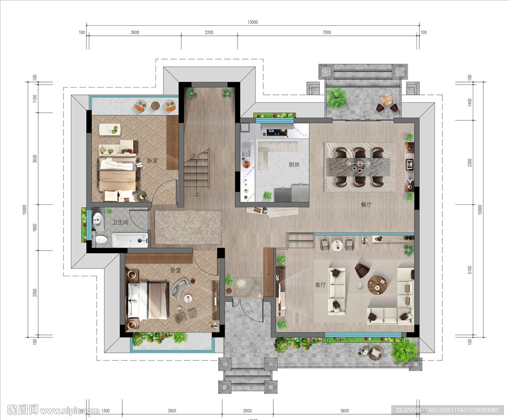 地产洋房户型渲染