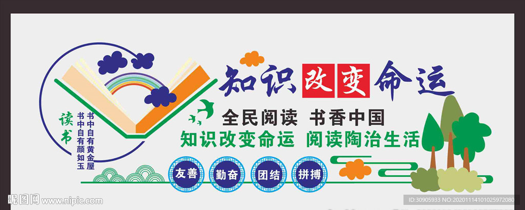 校园文化墙矢量图