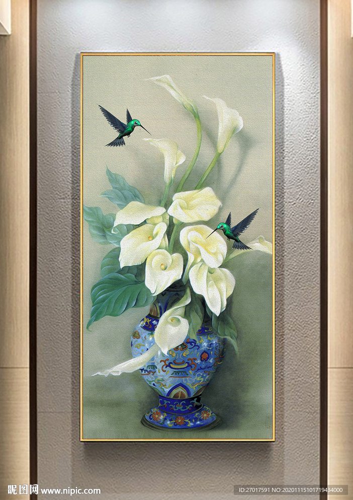 富贵平安花瓶玄关画