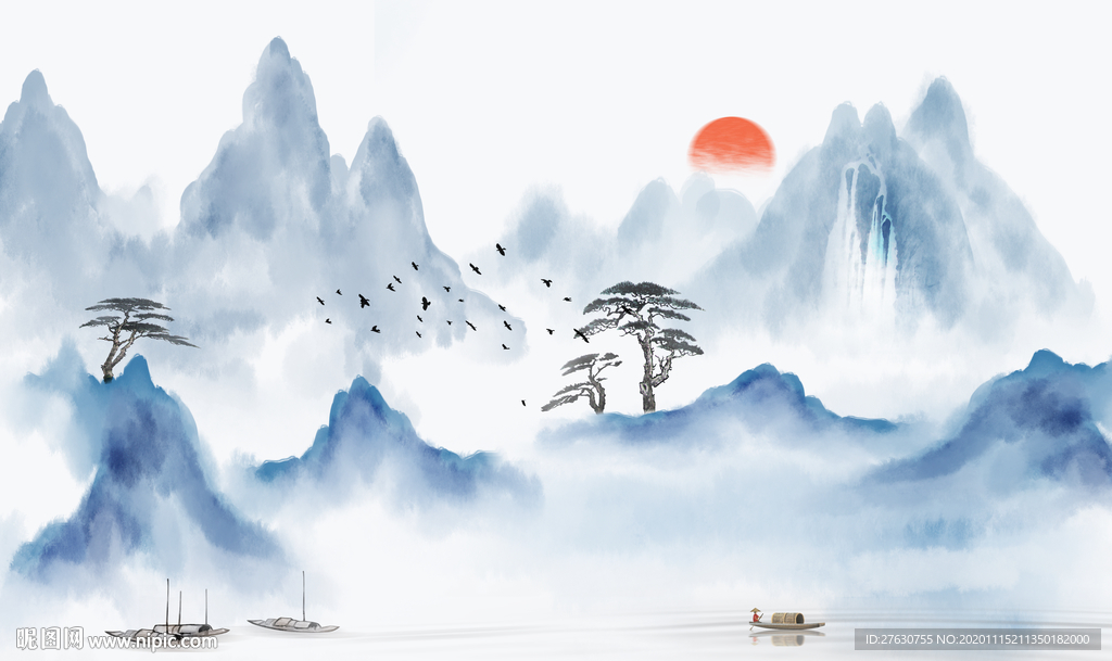 水墨山水背景墙