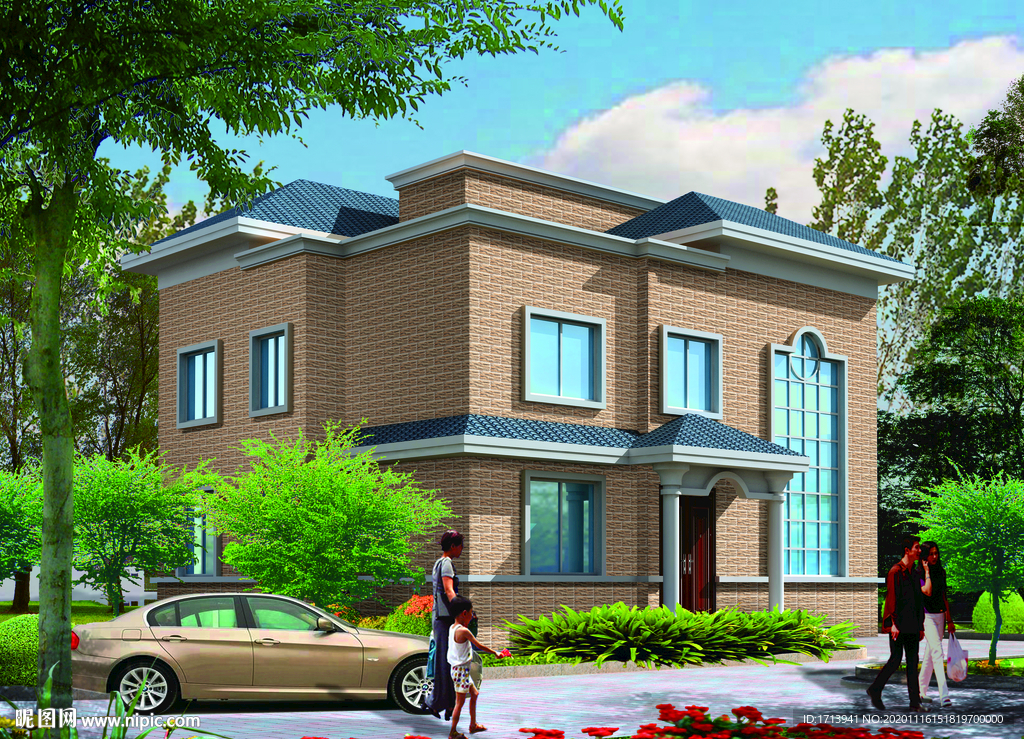 外墙砖效果图 自建房 分层