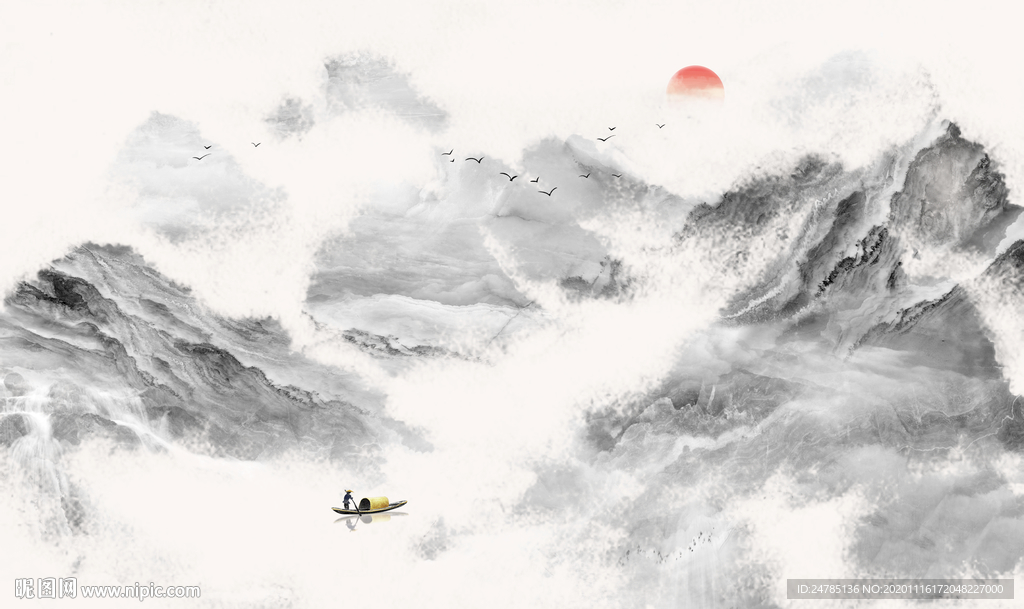 中式水墨山水画