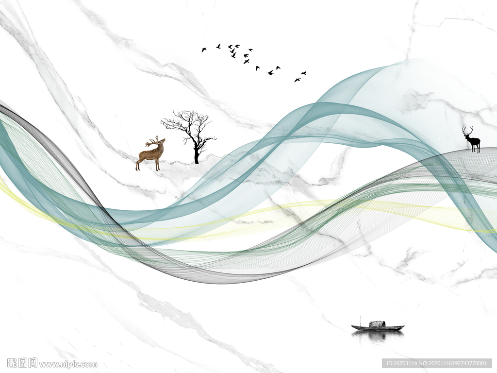 新款爆款抽象意境山水电视背景墙