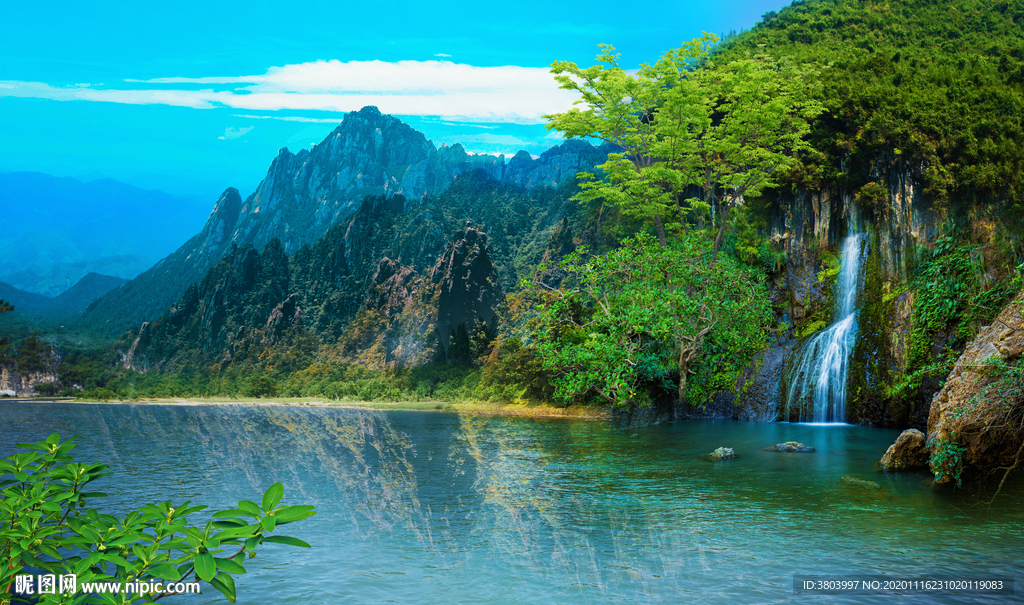 山水风景画 瀑布山水画