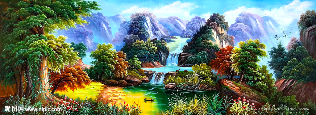风景招财油画