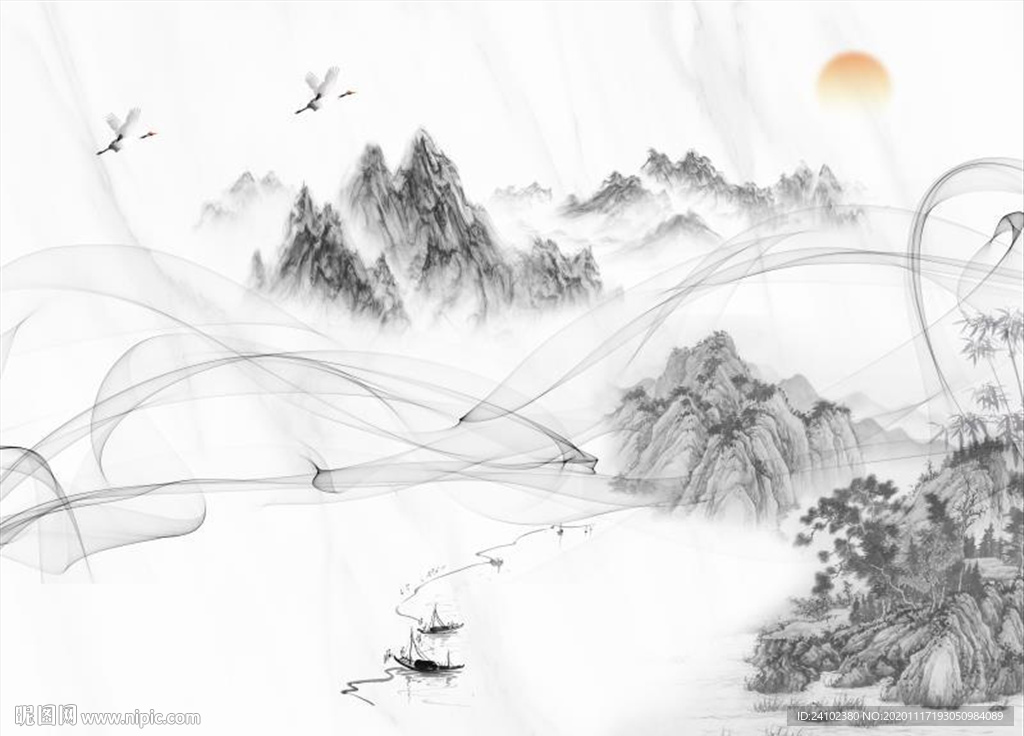 水墨意境烟雾抽象山水石纹背景