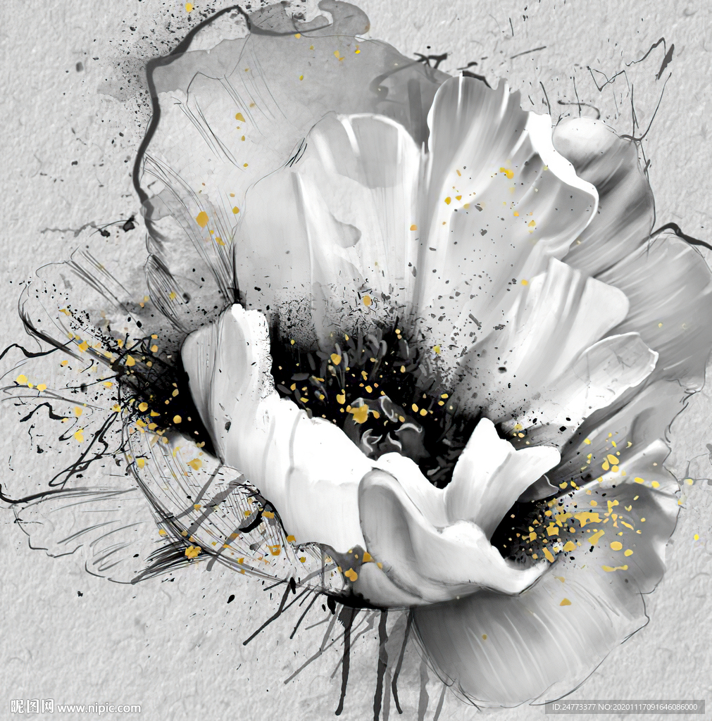 黑白油画花卉