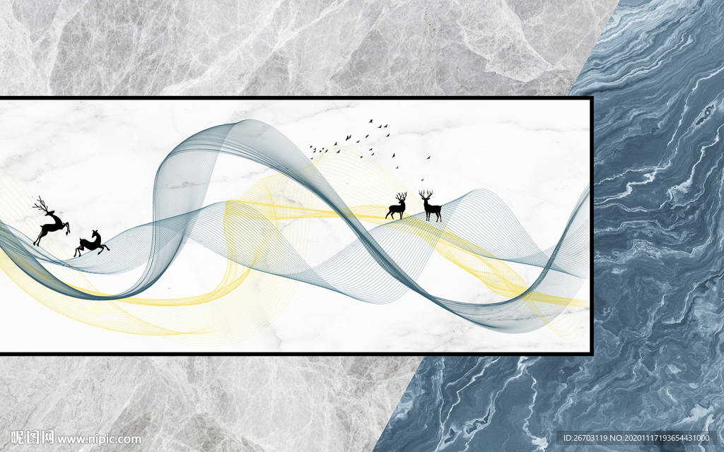 新款爆款抽象意境悬空电视背景墙