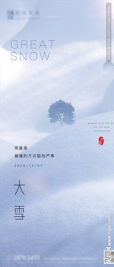 简约唯美大雪节气海报