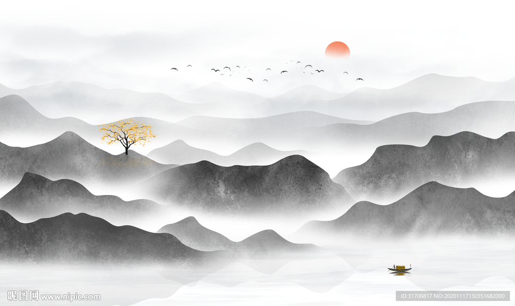 中式山水画《水墨山水画》