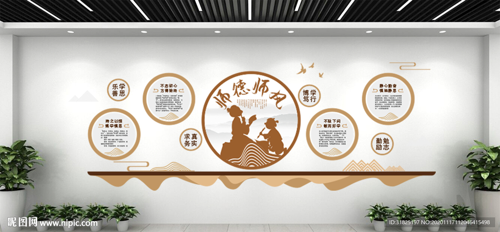 中式师德师风传统美德校园文化墙