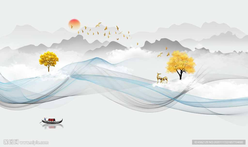 新中式山水背景墙