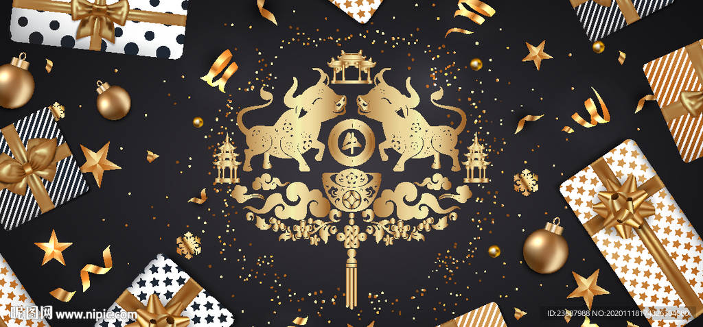 新年双牛背景墙
