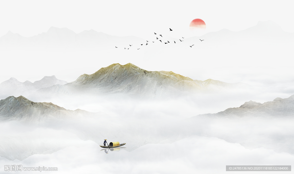 中式水墨山水画