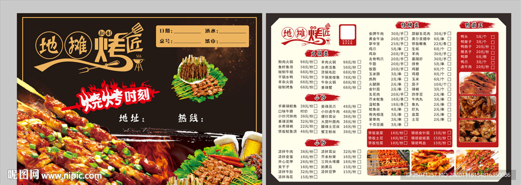 烧烤串串菜单价目表