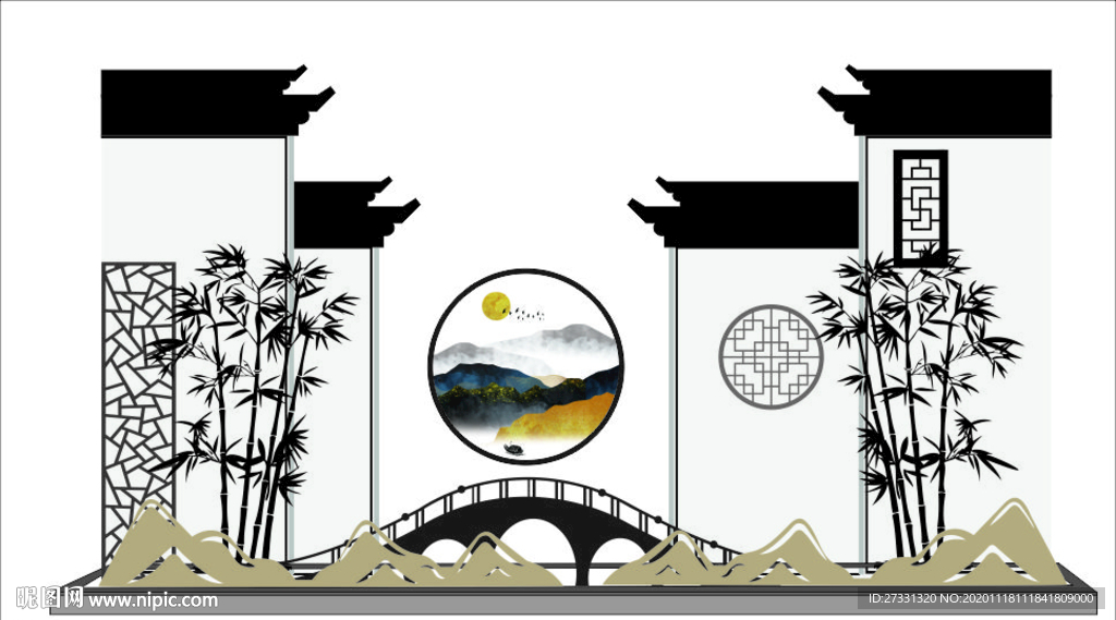 徽派装饰画花园景观效果