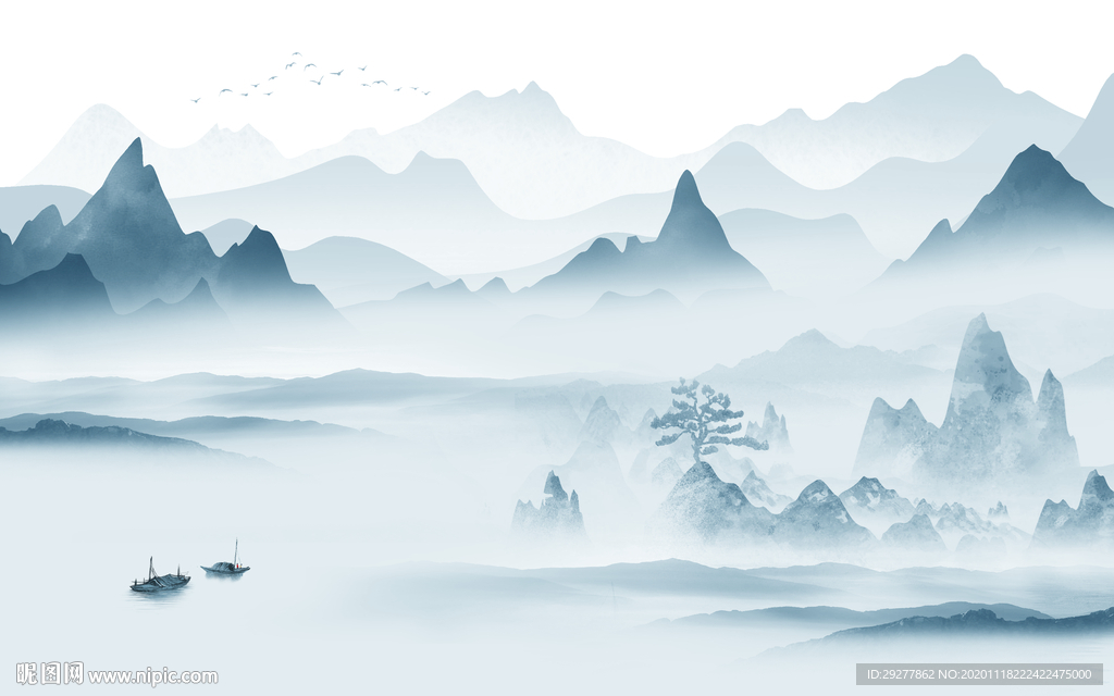 蓝色沙发山水画 TIF分层