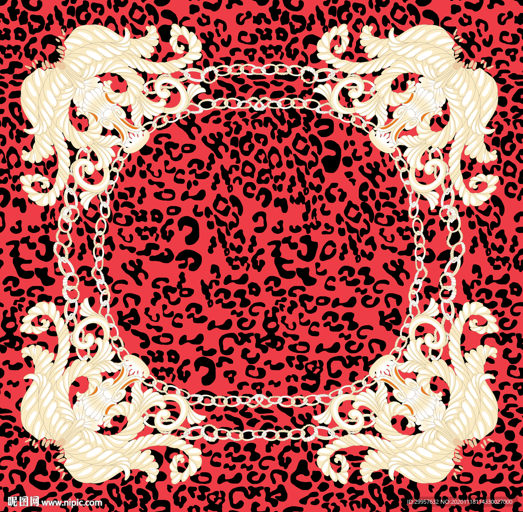 大牌 豹纹 链条 方巾