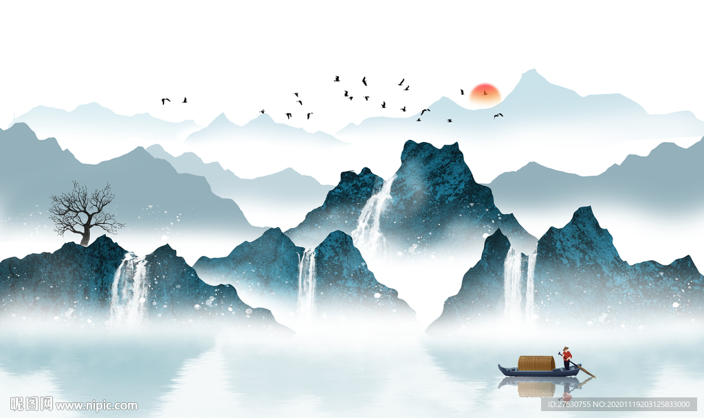 新中式水墨山水背景