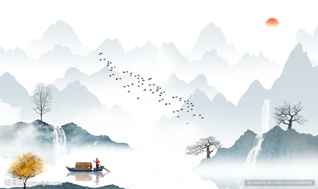 新中式水墨山水背景墙