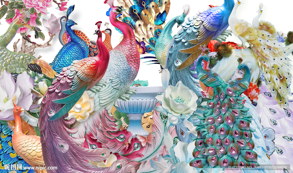 孔雀立体素材免扣图