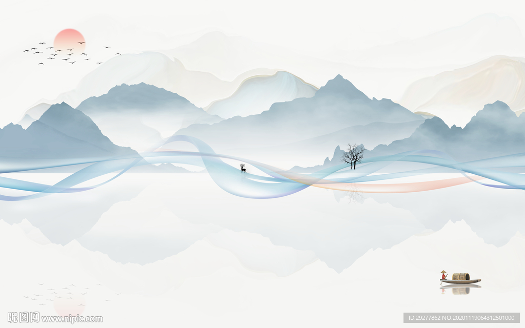 高清 沙发山水画 TIF分层