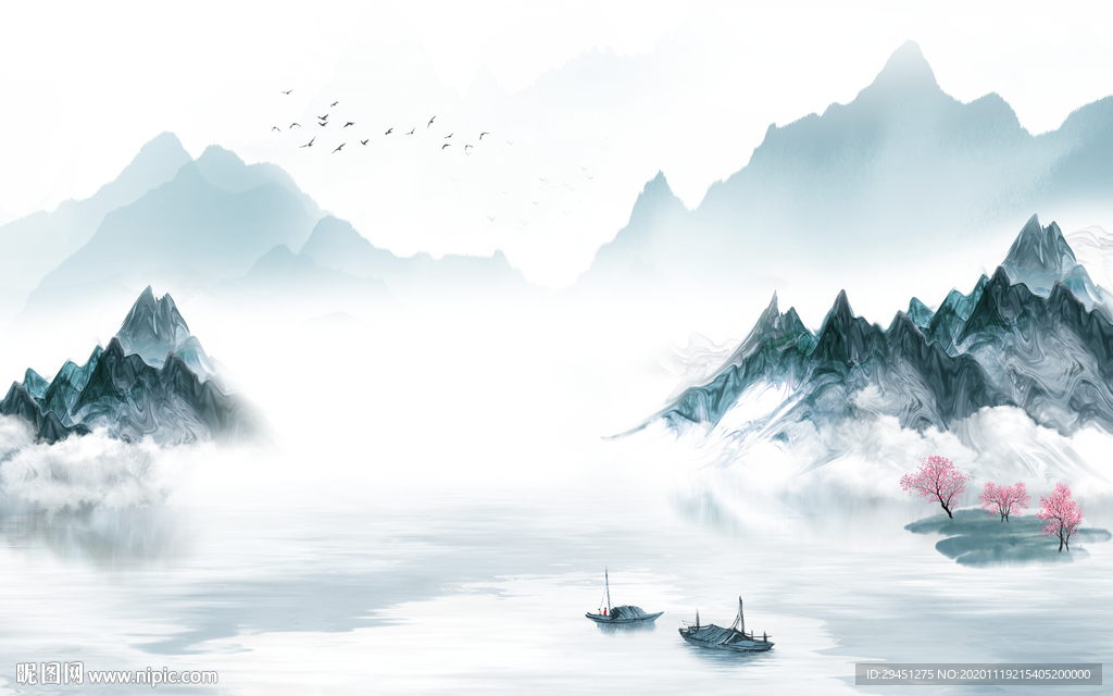 现代中式风山水画 tif分层