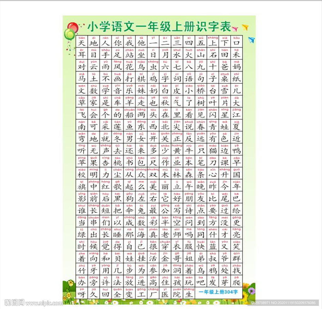 一年级语文上册识字表生字表