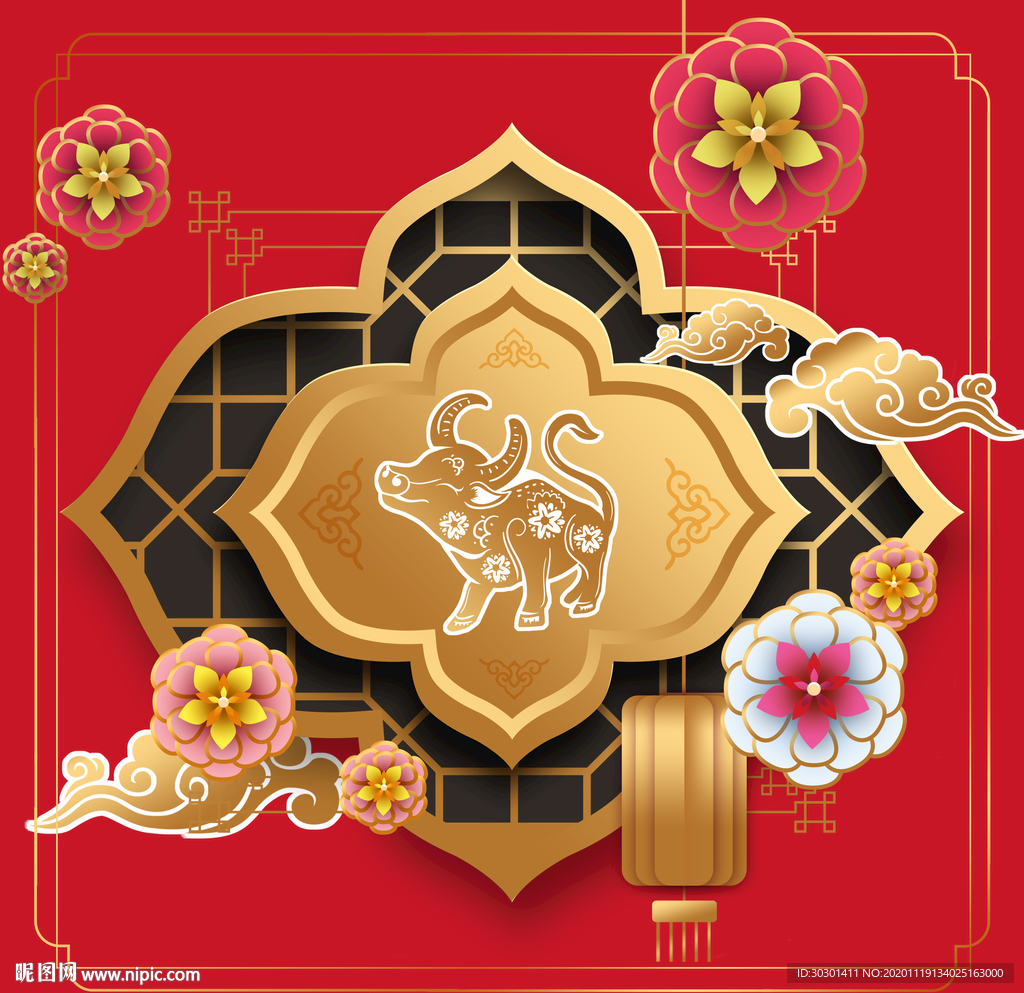 2021新年牛年礼盒包装海报