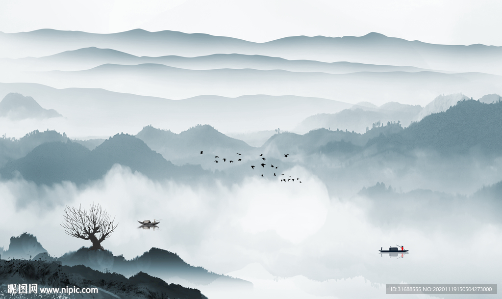 新中式水墨山水背景墙