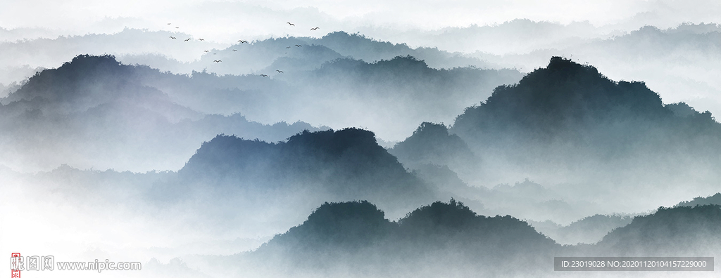 抽象水墨山水画