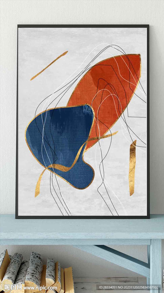 北欧风抽象几何油画玄关装饰画