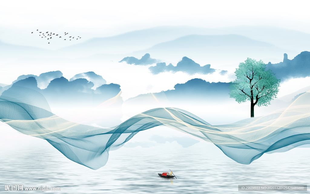 中式客厅大气山水 tif分层