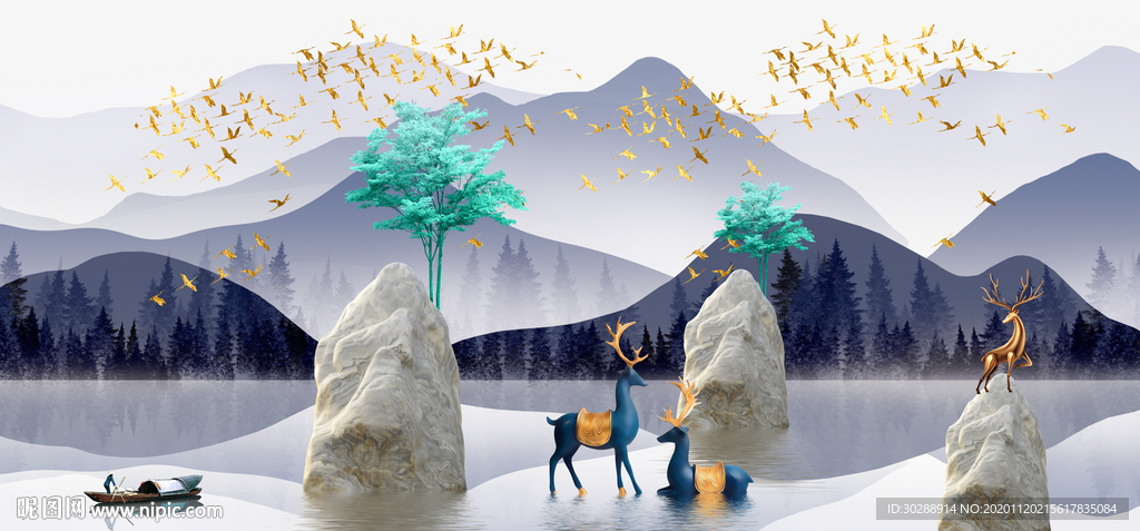 石来运转山水晶瓷画