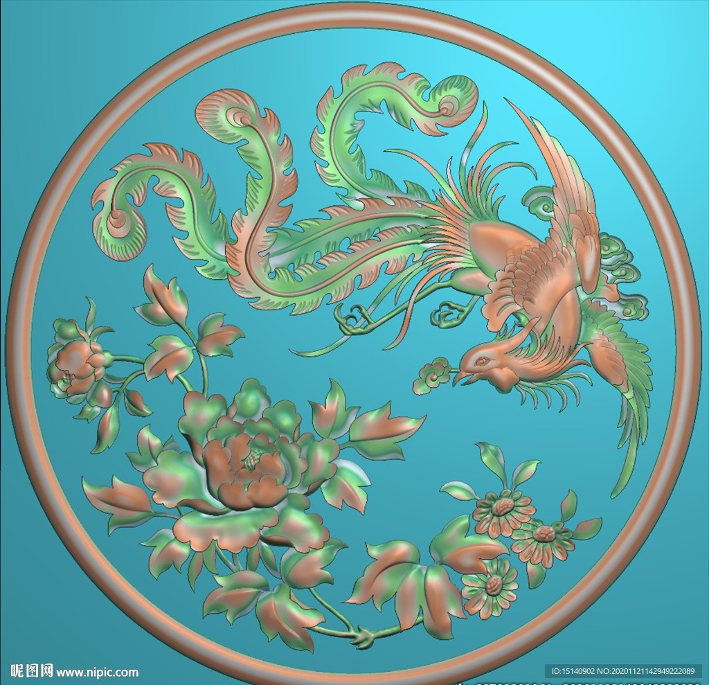 精雕图   凤凰牡丹