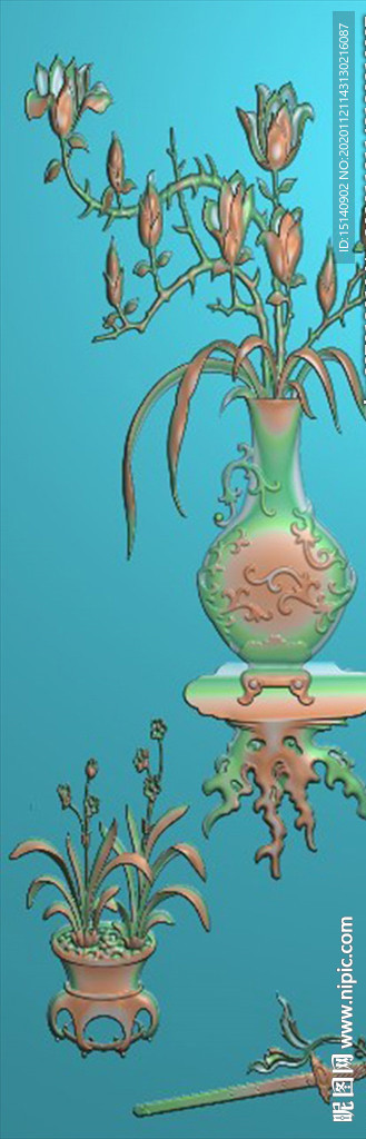 精雕图  花瓶  背板