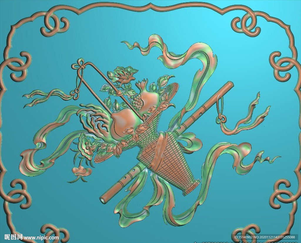 精雕图  仿古 花篮