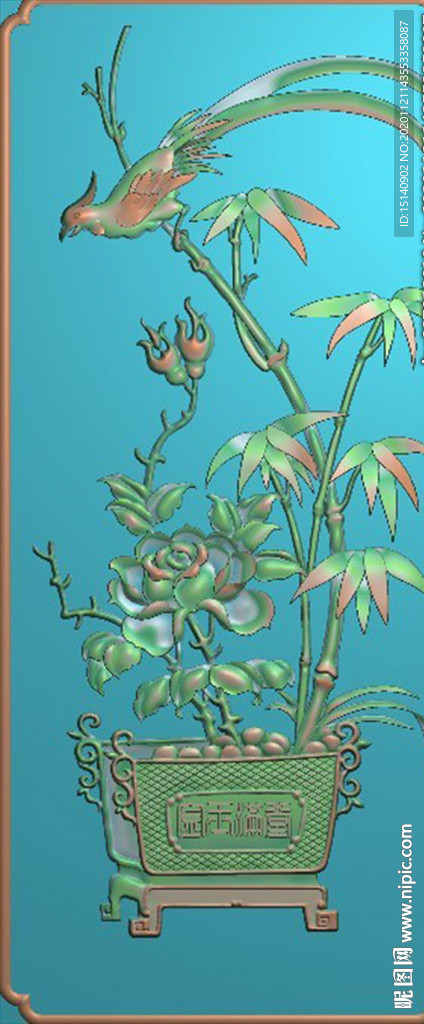 精雕图  花瓶  背板