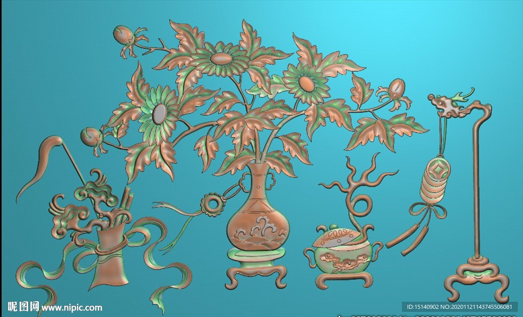 精雕图  花瓶 仿古