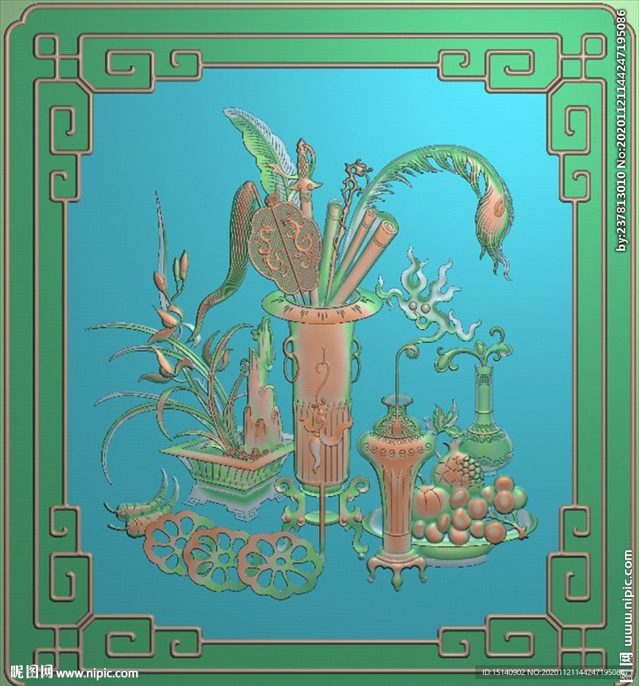 精雕图  花瓶  兰花