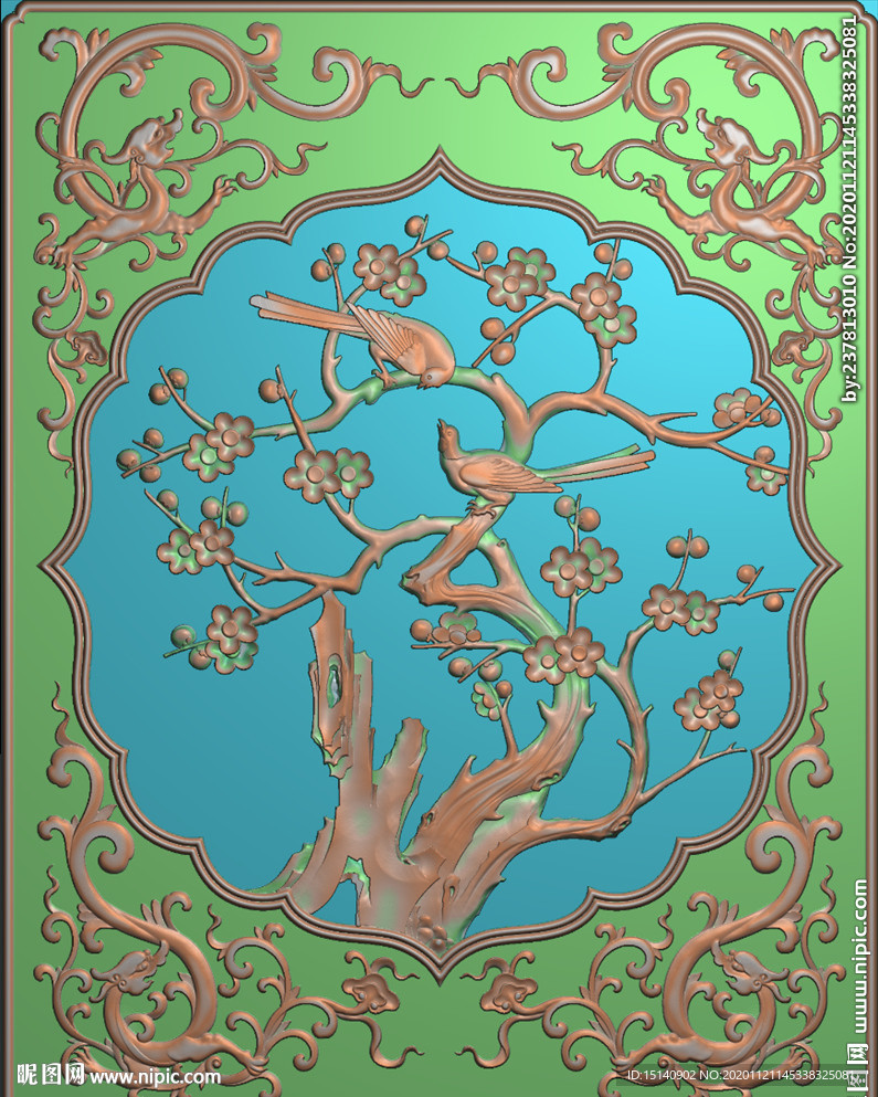 精雕图  梅花  鸟