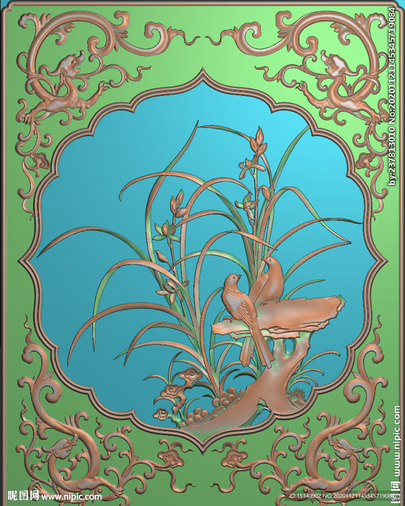 精雕图 鸟 兰花