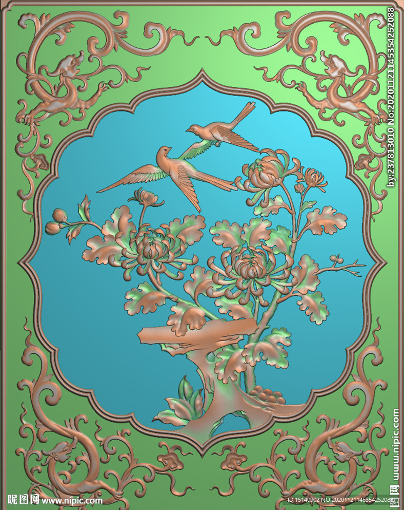 精雕图  菊花  背板