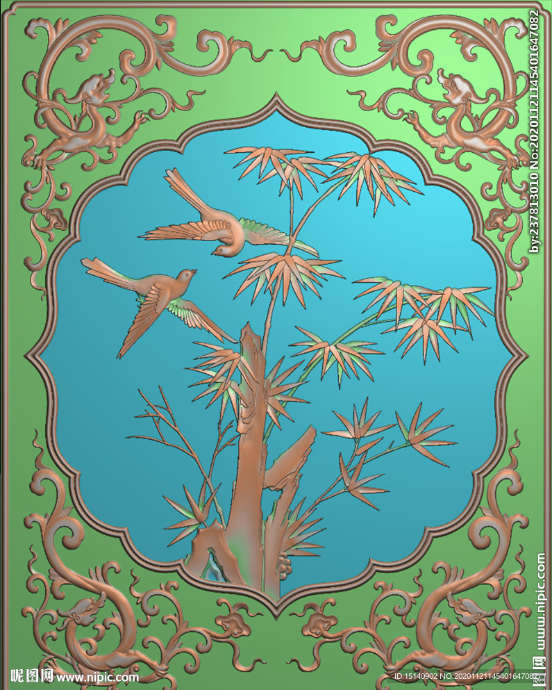 精雕图  竹子  背板