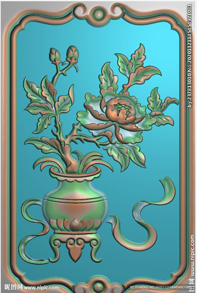 精雕图 花瓶 牡丹 背板